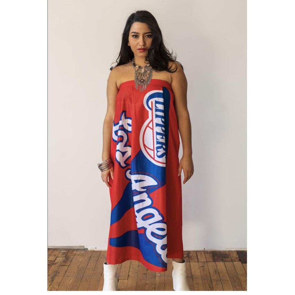 Upcycled Strapless LA Clippers Flag Dress